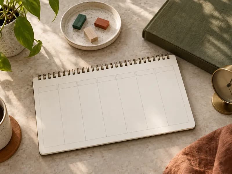Blank planner and simple wooden review markers
