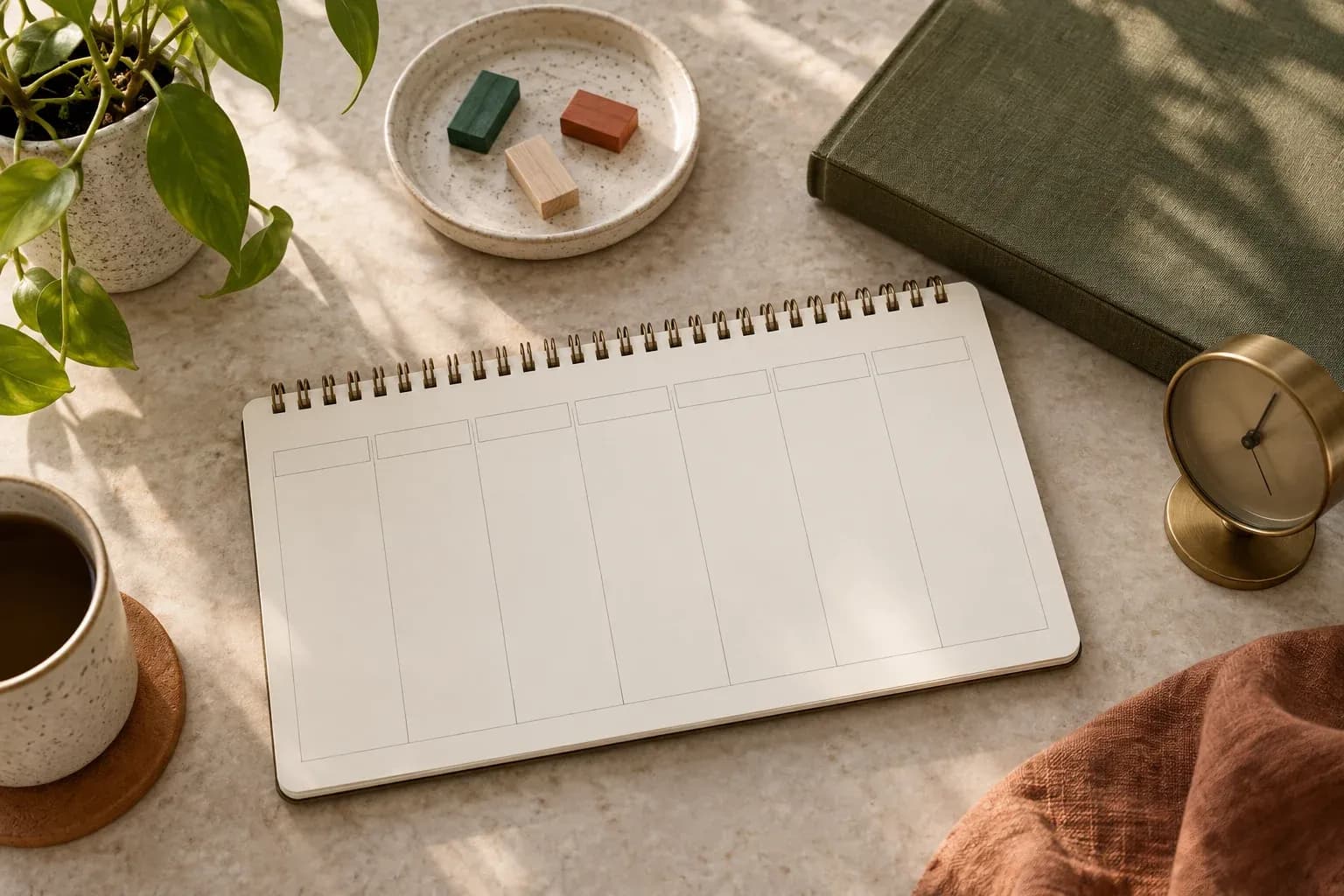 Blank planner and simple wooden review markers