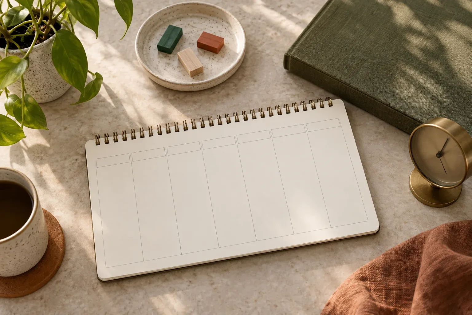 Blank planner and simple wooden review markers